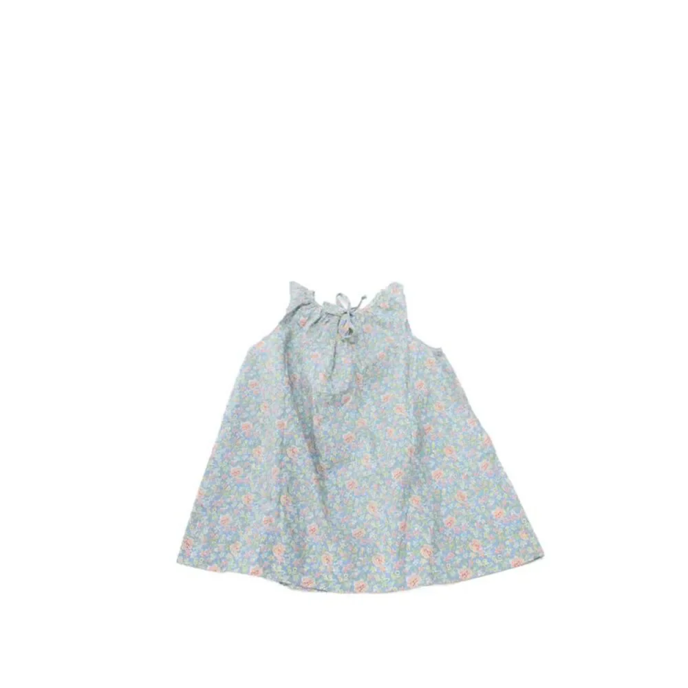 Bonpoint Girls Sleeveless Crew Neck Floral Dress Blue Cotton Size 6 Months
